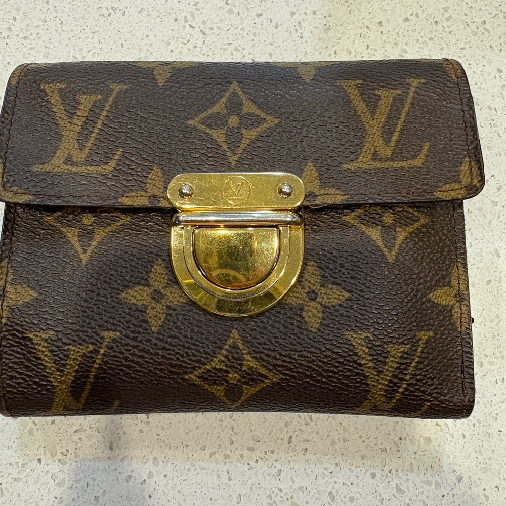 Louis Vuitton Brown Monogram Clutch with Gold Accent